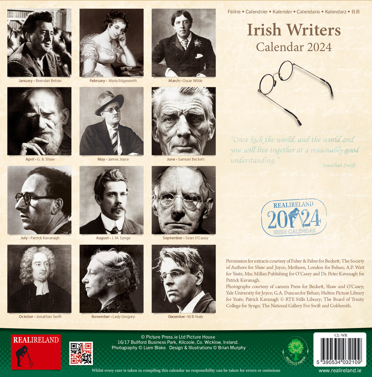 Irish Writers Calendar 2024 Real Ireland Picture Press