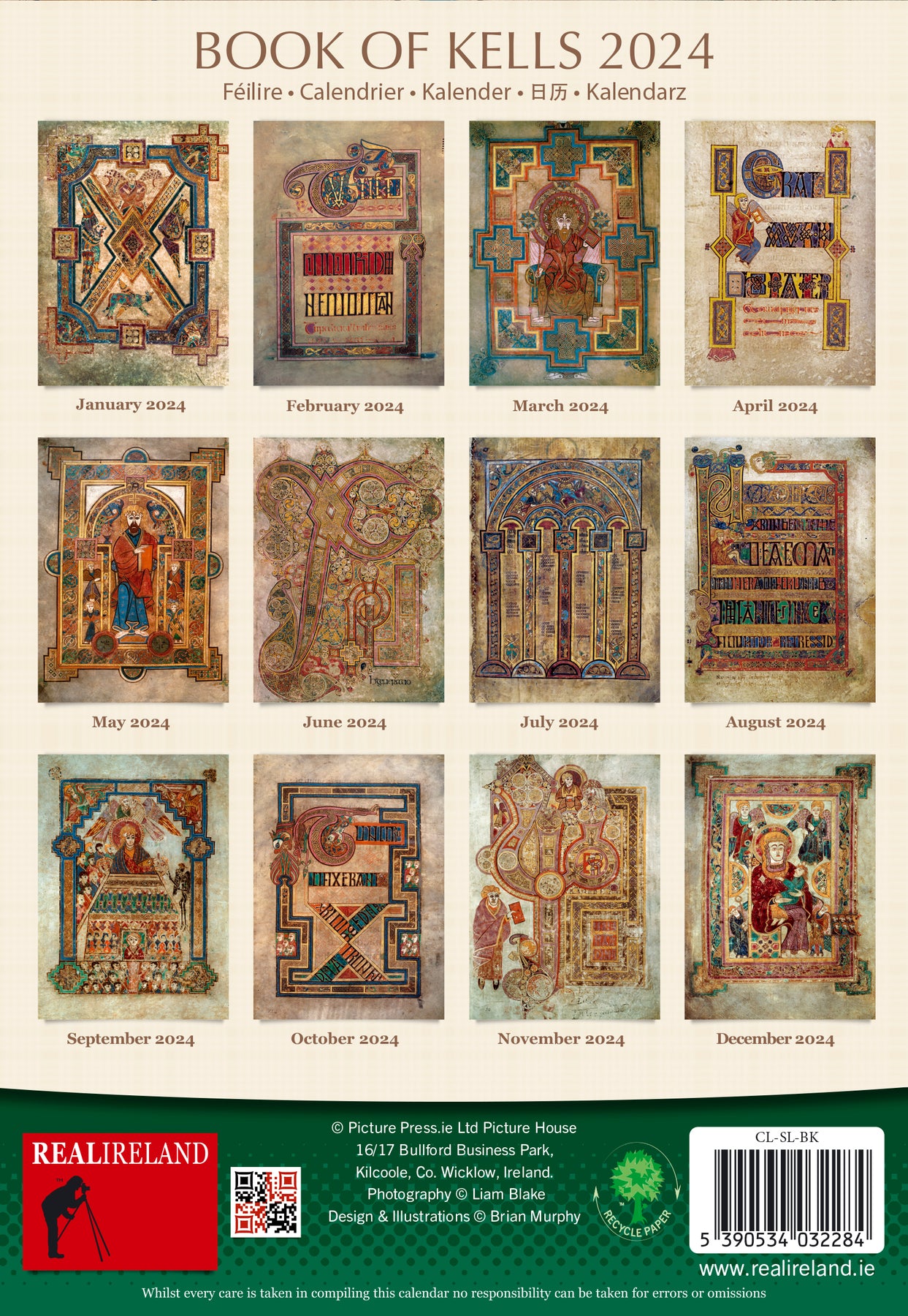 Slim Book of Kells Calendar 2024 Real Ireland Picture Press
