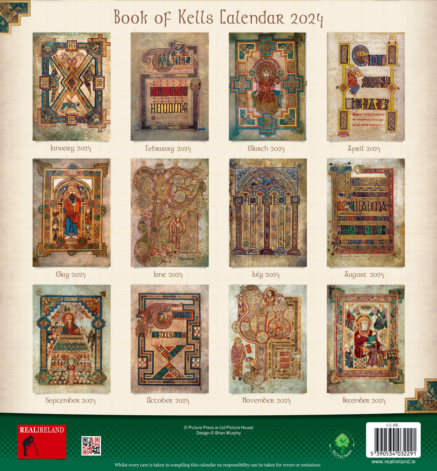 Book of Kells Large Calendar 2024 Real Ireland Picture Press