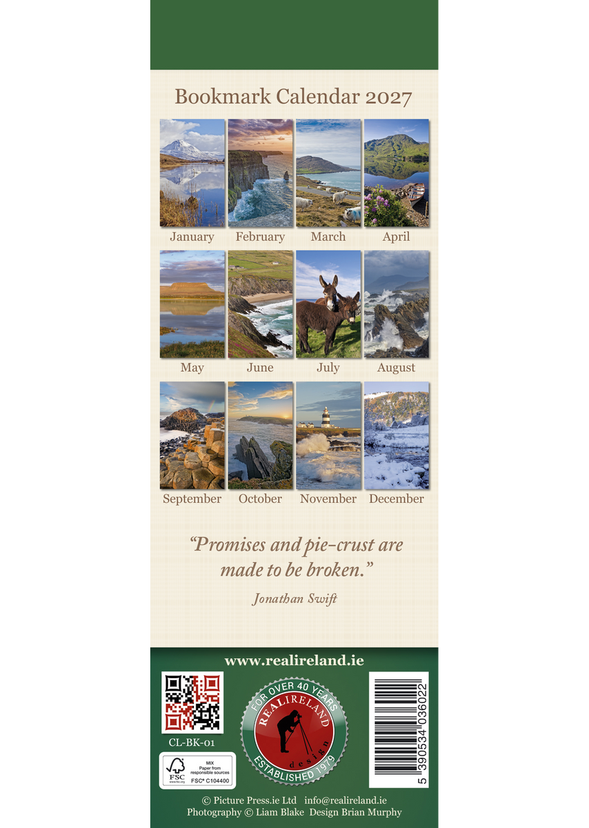 Wild Ireland Bookmark Calendar 2027 – Real Ireland - Picture Press